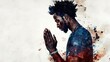 © Umnat - A young African American man engages in prayer with hands clasped.
