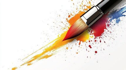 A vibrant paintbrush with splashes of color, illustrating creativity and artistic expression on a white background.