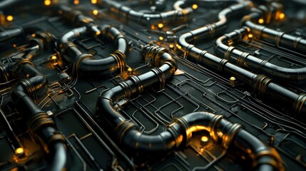 Aufkleber - Aerial view of an industrial landscape with an intricate network of pipelines.