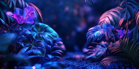 Wall Mural - Neon Tropical Jungle at Night