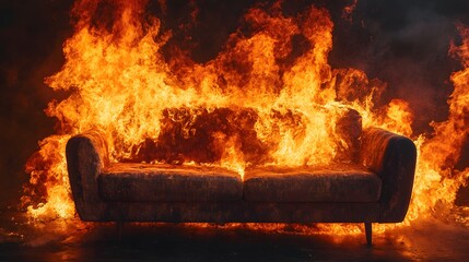 Wall Mural - A Couch Engulfed In Fiery Orange Flames