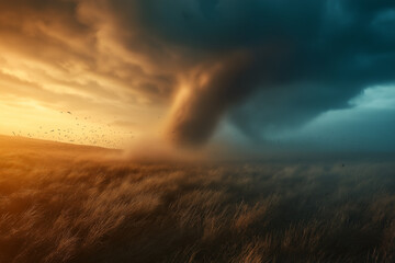 Wall Mural - tornado in stormy landscape, climate change and natural disaster concept