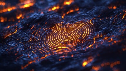 Aufkleber - Illuminated fingerprint pattern on volcanic rock surface nature macro photography nighttime close-up unique textures