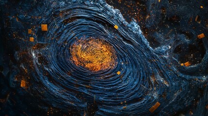 Aufkleber - Evolving human fingerprint in galactic swirl digital art cosmic environment surreal viewpoint abstract concept