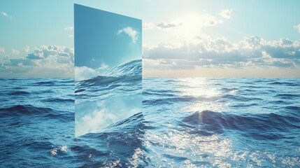 Poster - Elegant stationery paper on tranquil ocean waves a serene seascape digital art with a bright aesthetic atmosphere