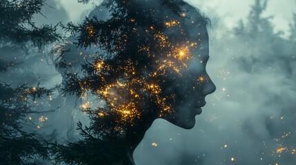 Leinwandbilder - Ethereal forest double exposure a writer's artistic journey through nature's enchantment in dreamy photography