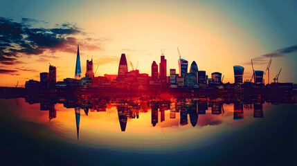 Canvas Print - London Skyline Silhouette with Reflection.