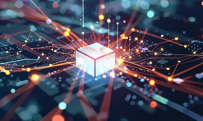 Wall Mural - abstract technology background of a quantum computing system with processor and electronic circuit. 