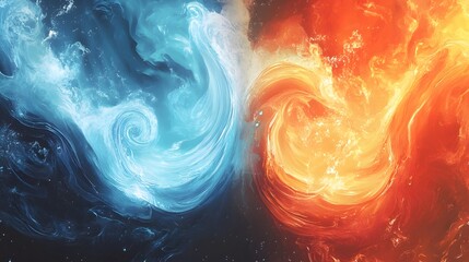 Wall Mural - Abstract swirling art depicting fire and ice cosmic elements