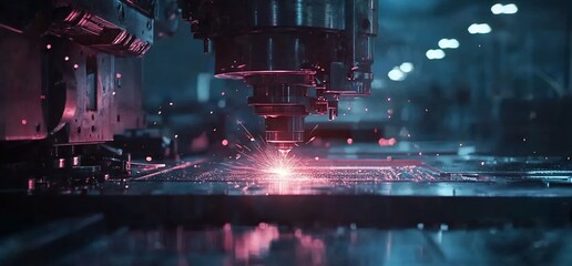 Poster - A close-up of a laser cutting machine in an industrial setting.