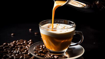 Canvas Print - Freshly Brewed Coffee with Milk Being Poured In