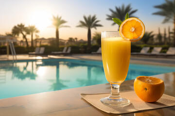 Canvas Print - Glass of Orange Juice by the Pool 