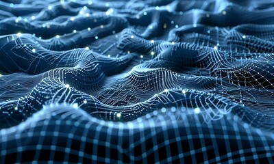 Sticker - abstract blue technology background with a cyber network grid and connected particles. artificial ne