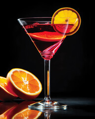 Canvas Print - Delicious Red Cocktail with Orange Slice in Martini Glass