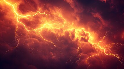 Wall Mural - Fiery Lightning Bolts Across a Dark Crimson Sky