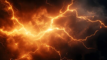 Wall Mural - Fiery Orange Lightning Bolts Across Dark Sky