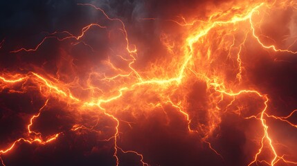 Wall Mural - Fiery Lightning Bolts Across Dark Sky Background