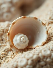 there is a shell that is sitting on the sand.