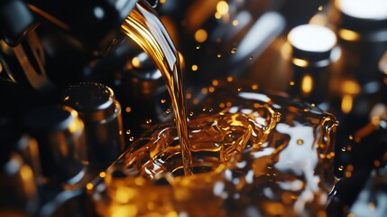 Poster - Close-up of oil being poured into a mechanical component.