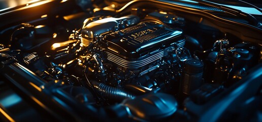Poster - Close-up view of a high-performance car engine showcasing intricate design.