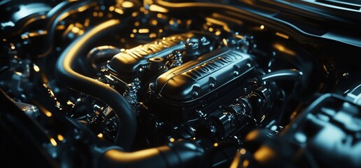 Poster - Close-up view of a sleek engine showcasing intricate mechanical design.