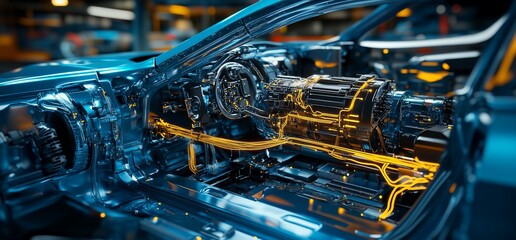 Poster - Detailed view of a futuristic car interior showcasing electric components.