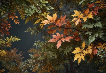 Wall Mural - Detailed Foliage Background with Leafy Branches, blurred, orange