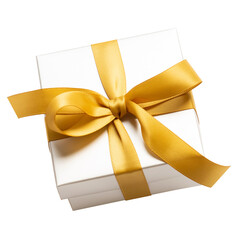 Wall Mural - premium of white gift box with shiny gold ribbon bow for decoration advertising template design.anni