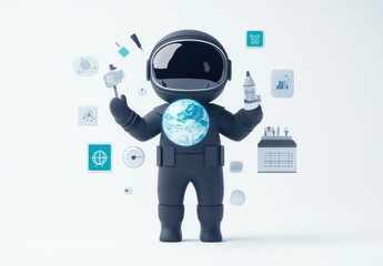 Poster - Astronaut holding Earth and tech icons.