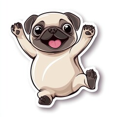 Wall Mural - Happy jumping pug dog cartoon illustration.