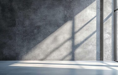 Poster - Sunlit minimalist empty room with concrete wall and large window.