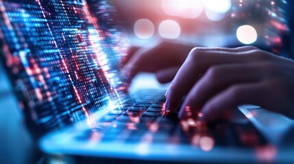programmer coding on laptop at night