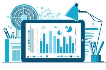 Leinwandbilder - Data analysis on tablet, desk with office supplies.