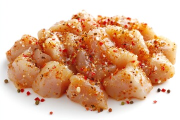 Sticker - Close-up of seasoned diced chicken breast pieces.