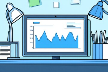 Poster - Computer screen displaying a data graph, surrounded by office supplies.