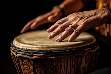 Aufkleber - Close-up of hands playing a djembe drum.