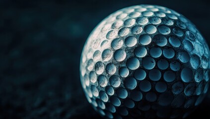 Wall Mural - Close-up of a weathered golf ball on a dark surface.