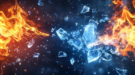 Wall Mural - Fiery flames and icy shards collide in a dramatic clash