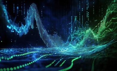 Aufkleber - Abstract data visualization with glowing lines and particles, depicting financial market trends or technological advancements.