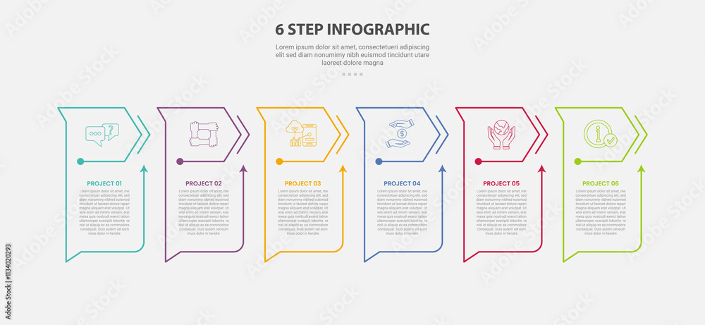 6 points template infographic outline style with 6 point step template ...