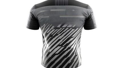 Black and grey abstract design short sleeve shirt, back view.