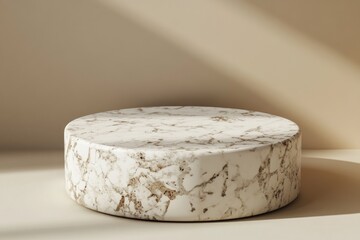 Aufkleber - Round marble podium on beige background with sunlight.