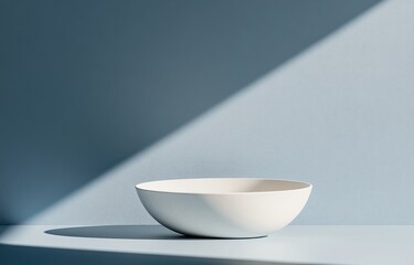 Aufkleber - Empty white bowl on blue background, sunlight.