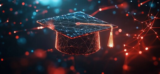 Fototapete - A digital graduation cap symbolizing education and achievement.