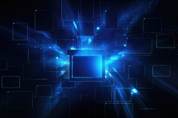 Wall Mural - Blue Digital Matrix with Glowing Center