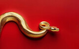 Golden snake on red background, Chinese New Year, year of the snake