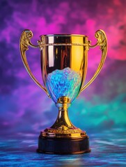 Wall Mural - Gold Trophy on Blue and Purple Background