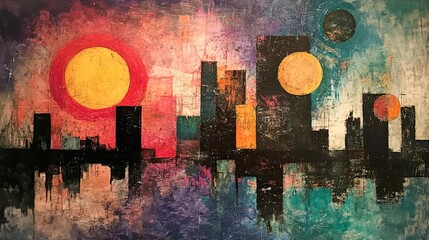 Canvas Print - Urban Sunset: Abstract Cityscape Painting