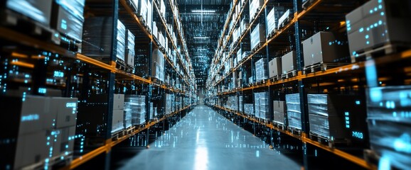 Poster - A modern warehouse interior showcasing organized storage and technology.