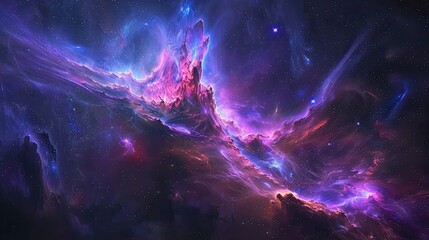 Wall Mural - Colorful nebula with vibrant purple and pink hues featuring swirling cosmic clouds.